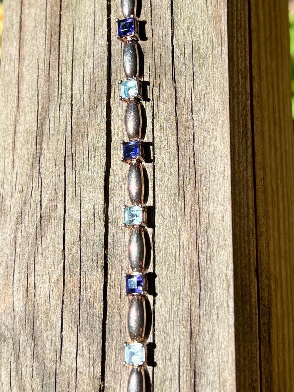 Blue and Sterling Silver Tennis Bracelet - Women Jewelry - Picture 1 of 3